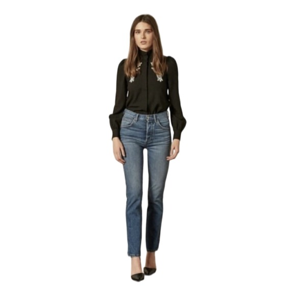 Boyish Jeans Denim - Boyish Dempsey High Rise Slim‎ Straight Leg Jeans Women Blue 27 $228